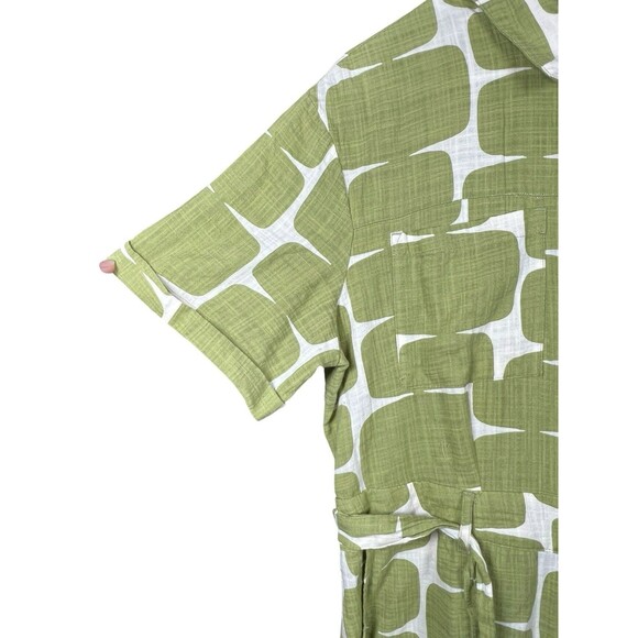 Tu x Scion Green White Abstract Jumpsuit UK 14 US 10 Cotton Belted Button Up - Picture 6 of 16
